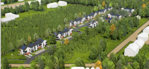 Lesna wioska widok osiedla domy wśród wysokich drzew