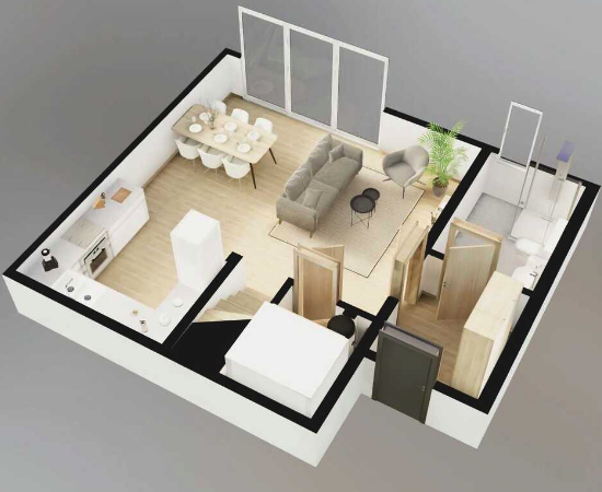 leśna wioska - Dom optymalny 91 m2 - wizualizacja parteru