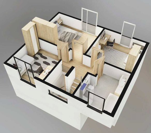 leśna wioska - Dom optymalny 91 m2 - wizualizacja piętra