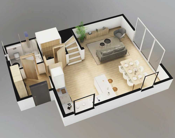 Leśna wioska - Dom przestronny 97 m2 - wizualizacja parteru