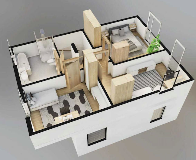 Leśna wioska - Dom przestronny 97 m2 - wizualizacja piętra